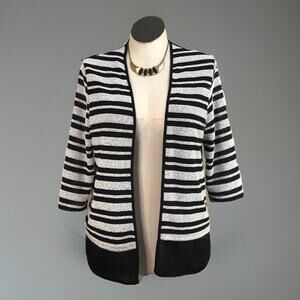 Alfred Dunner Cardigan Womens S Striped Black White Lined Career Open Front Top